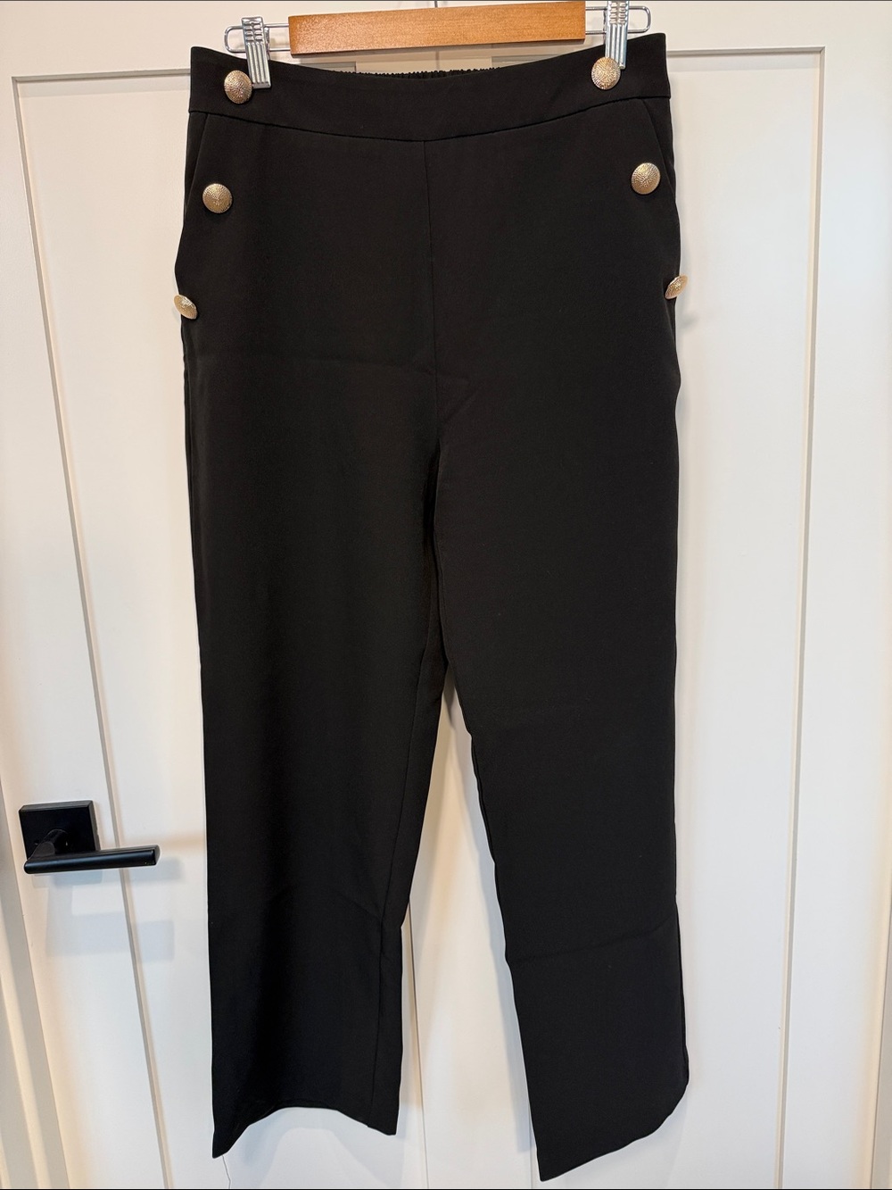 Endless Rose Black Wide-Leg Trousers with Gold Buttons